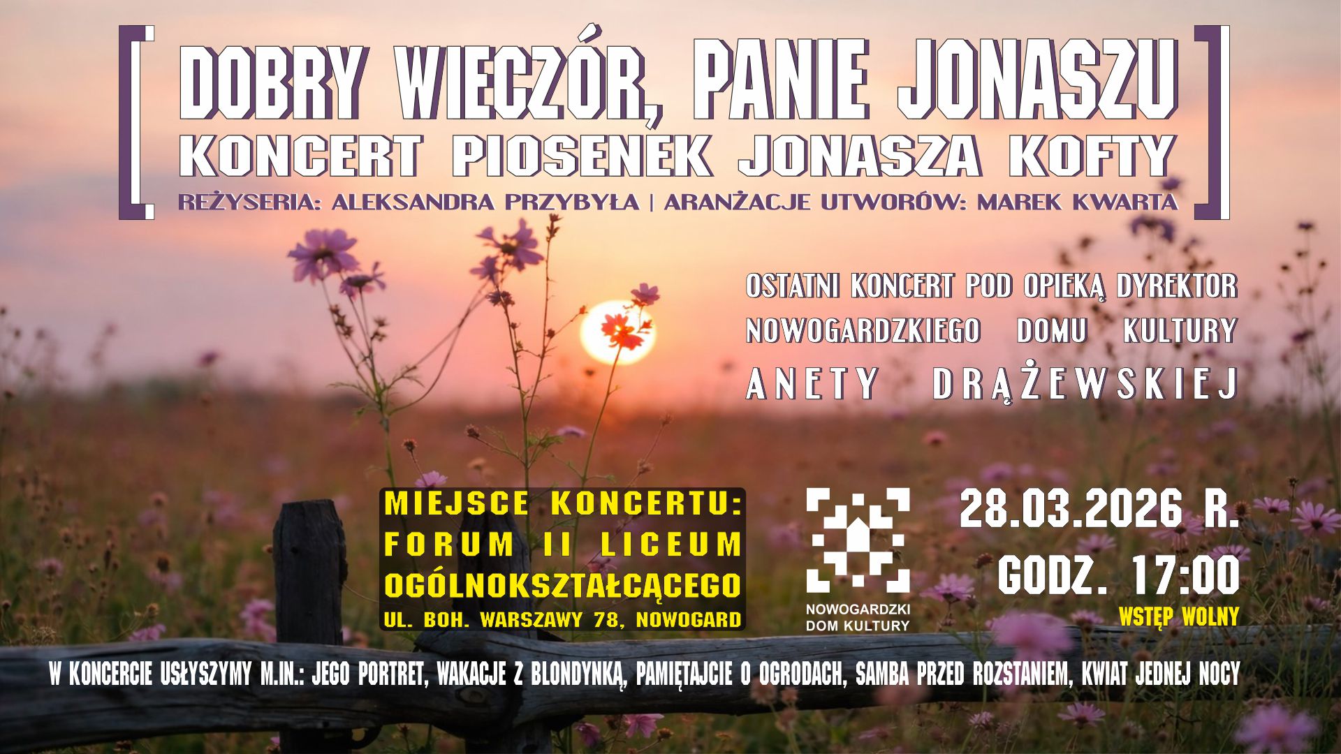 „Dobry wieczór, Panie Jonaszu” Koncert z muzyką na żywo!!!